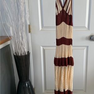Endless Blu Striped Burgundy and Cream Maxi Dress.